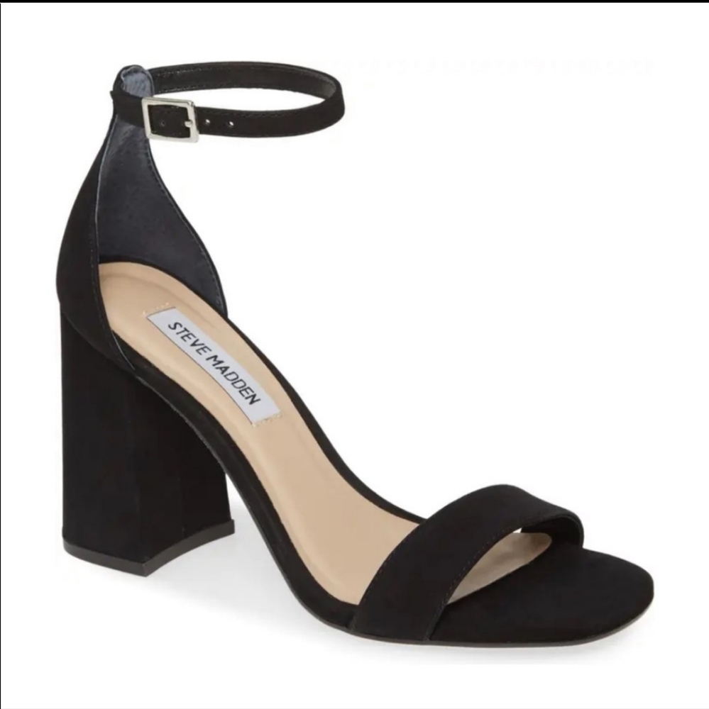 Steve Madden Dillion Black Strap Block Heel Nubuck Leather 10 Classic Cocktail